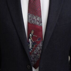 Bill Robinson Mens Silk Tennis Player Tie Red Green Gold‎